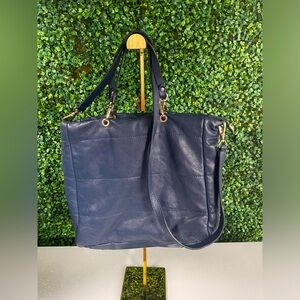 Innué Italia - Large Navy Blue Italian Leather Shoulder Bag W/ Crossbody Strap